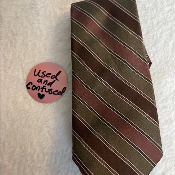 Oscar de la Renta Brown and Olive Striped Tie - Picture 1 of 5